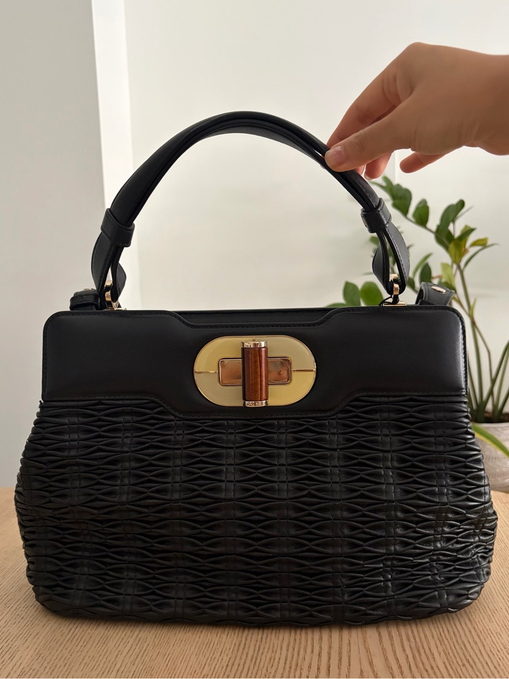 Bvlgari Rossellini Black Woven Bag with Gold-Tone Hardware